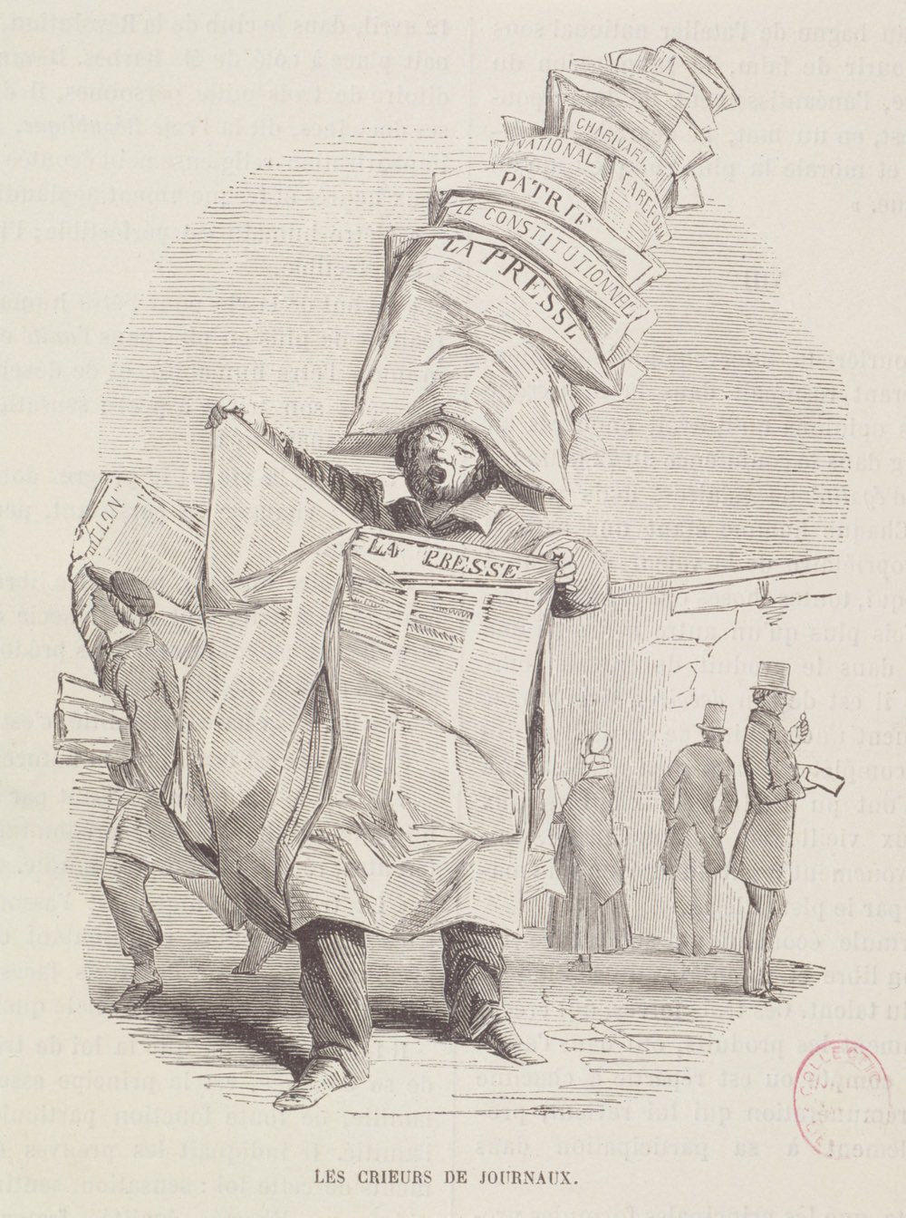 Dessin d’époque d’un crieur de journaux